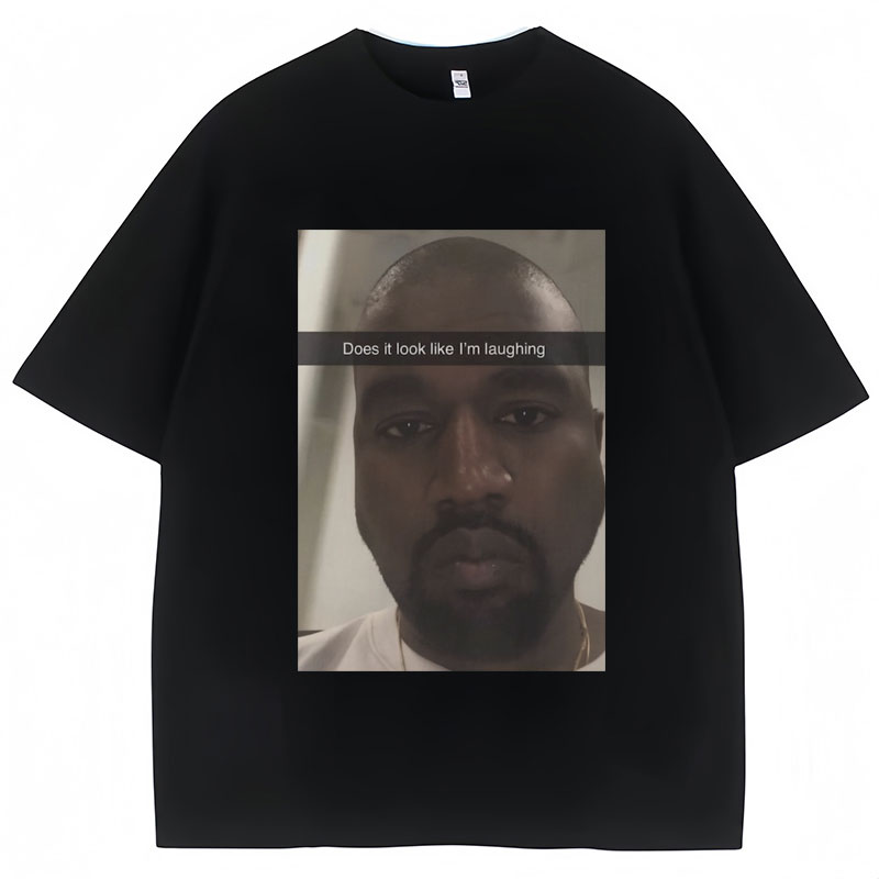 Vintage Fashion Look - カニエ・ウェスト 面白いミームTシャツ 笑って見えるように見えますか？ ユーモア半袖ヴィンテージオーバーサイズコットンTシャツ ストリートウェア ユニセックス。