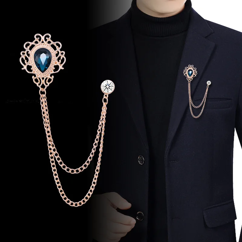 Vintage Fashion For Mens - 新しいヴィンテージタッセルチェーンラインストーンクリスタルラペルピン - ユニセックス男性女性スーツシャツ襟ネクタイアクセサリーファッションジュエリー