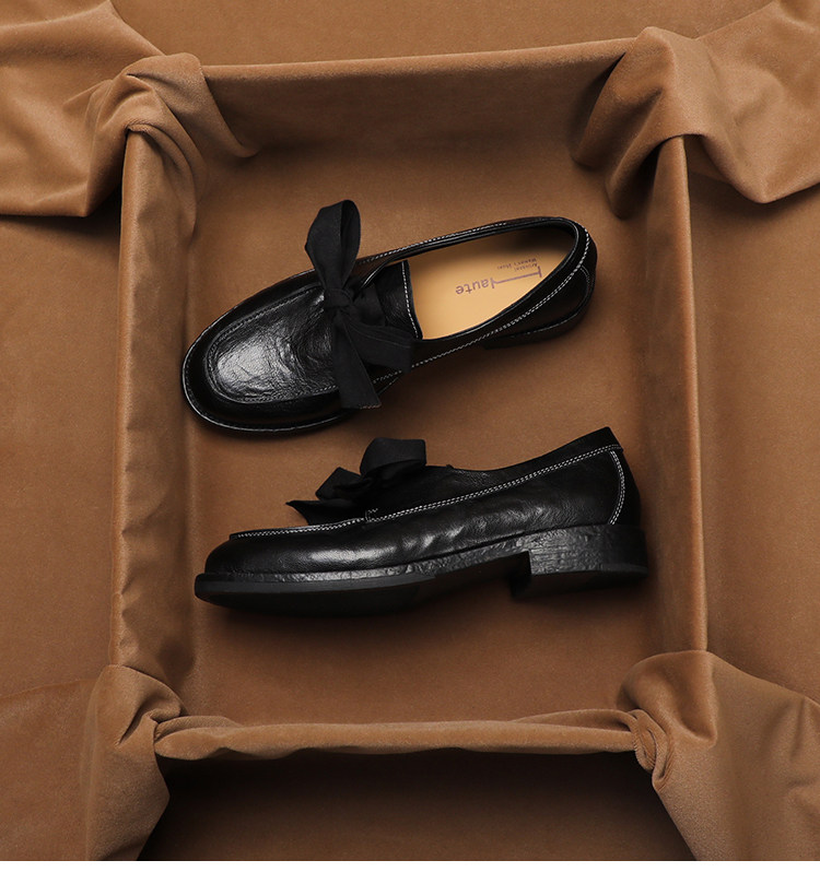 Vintage Fashion Heels - シューボックス ‌ ヴィンテージ風ブリティッシュスタイルの女性用ローファー、春の新作、おしゃれなチャンキーローヒールフラットシューズ、リボン付き ‌