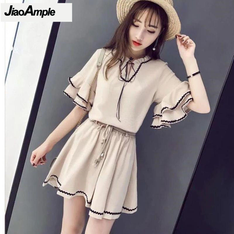 Vintage Fashion In 2025 - 女性用シフォンブラウスとパンツのセット,ヴィンテージセット,蓮の葉の袖,ショーツスーツ,エレガントな服,韓国のファッション,夏,新しい,2022, 2個