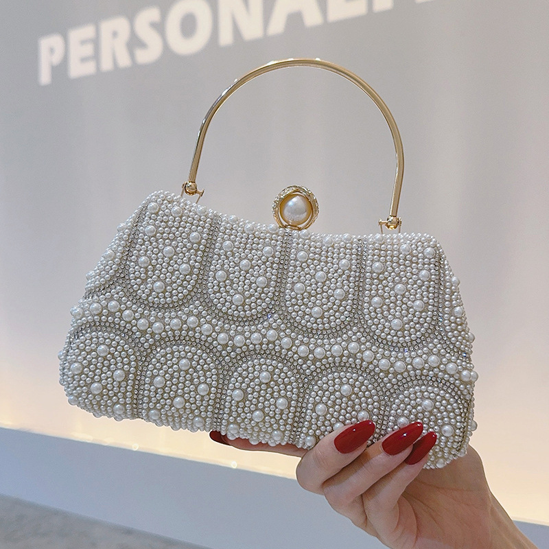 Vintage Fashion Events - 2025年ヴィンテージパールビーズクラッチバッグ、女性用刺繍入りイブニングトート、結婚式のディナーとパーティーイベント用のエレガントなハンドバッグ