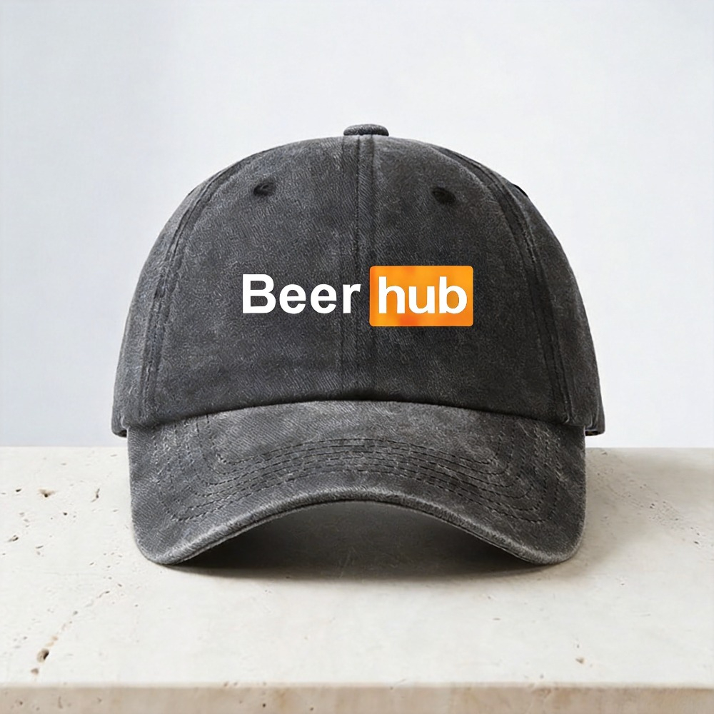 Vintage Fashion Hub - ビールハブプリント野球帽ヴィンテージソフトトップダメージ加工ウォッシュデニムキャップファッションユニセックスアウトドアカジュアル調節可能な日よけ帽子