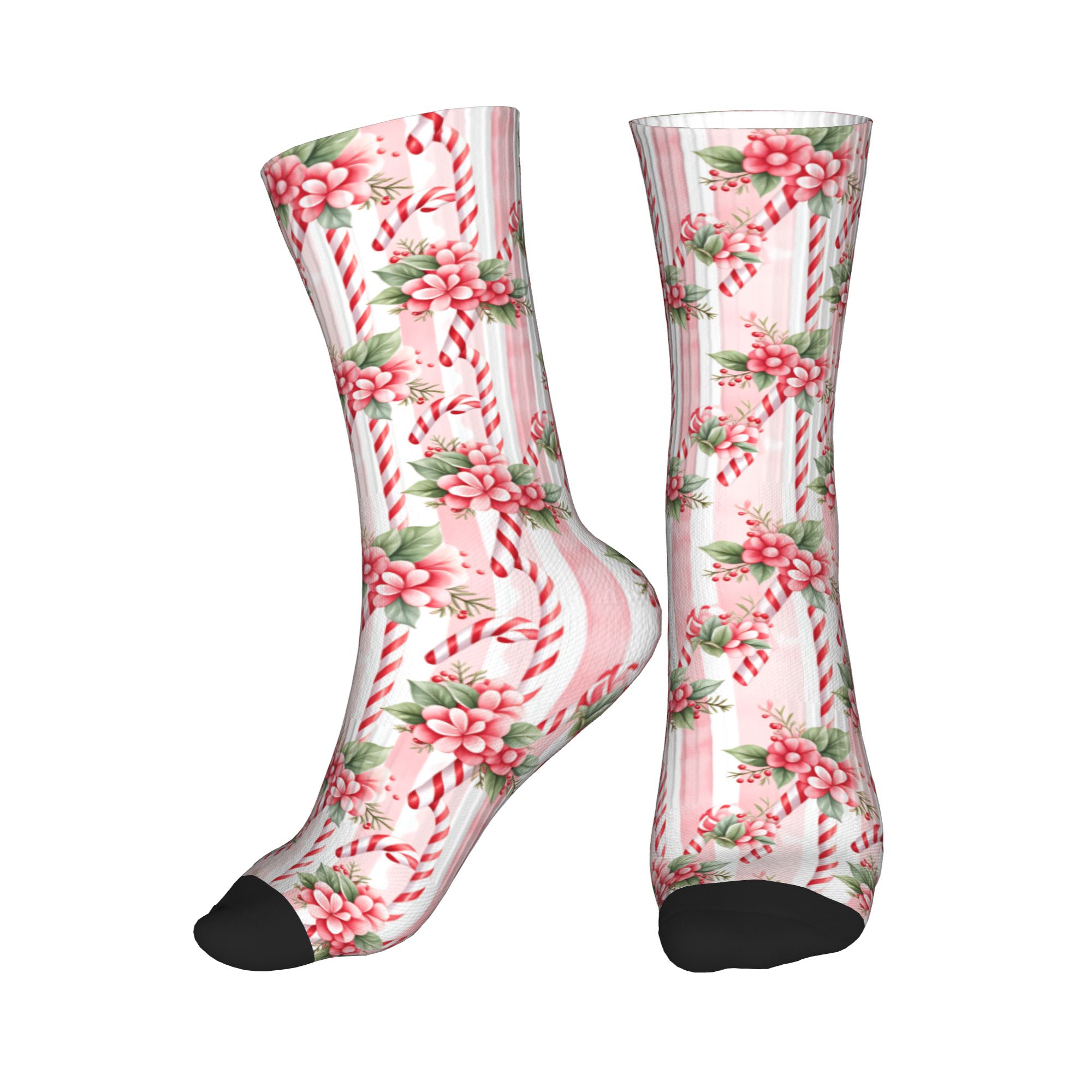 Vintage Fashion For Mens - ファッションプリントヴィンテージピンクキャンディケーンクリスマスパターンソックス男性女性用ストレッチ夏秋冬クルーソックス