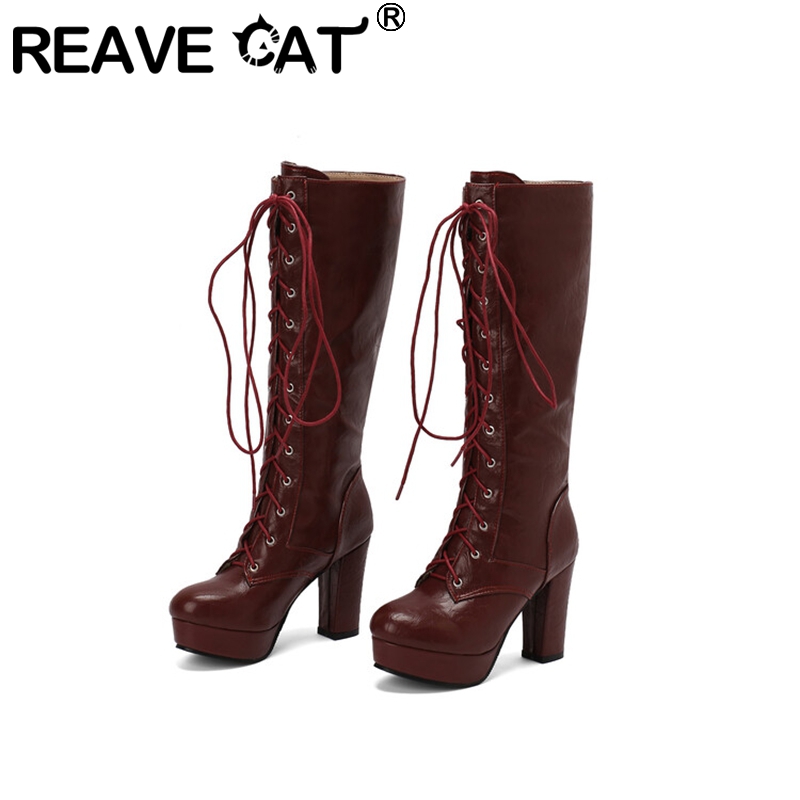 Reave cat-女性用ヴィンテージニーブーツラウンドトゥ - Vintage Fashion Heels のレビューと価格