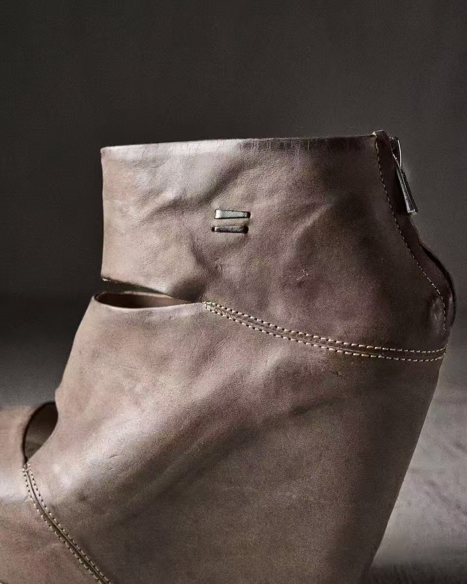 夏の新しい女性のヴィンテージグレーディストレスレザーカットア - Vintage Fashion Heels のレビューと価格