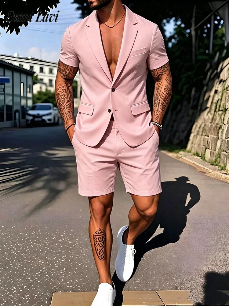 カジュアルメンズソリッドカラースリムブレザーツーピーススーツ - Vintage Fashion Outfits Men のレビューと価格