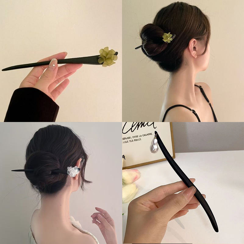 ヴィンテージ中国風の木製花ヘアスティックパールヘアピンジュエ - Vintage Fashion Words のレビューと価格
