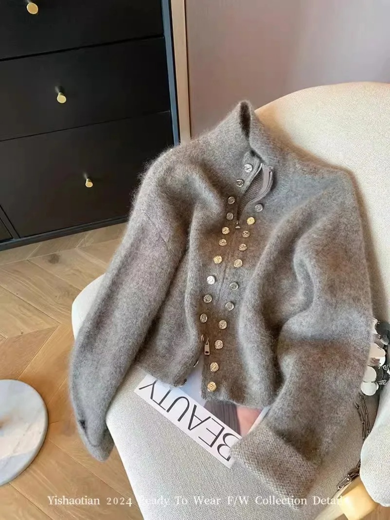 女性用長袖タートルネックセーター,ニットセーター,古着,キュ - Crop Cardigan Vintage のレビューと価格