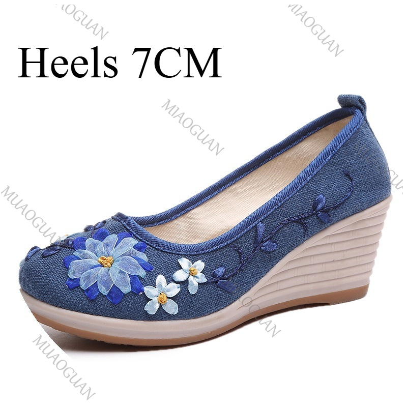 刺繍入り女性用コンフォートウェッジプラットフォームシューズ、 - Vintage Fashion Heels のレビューと価格