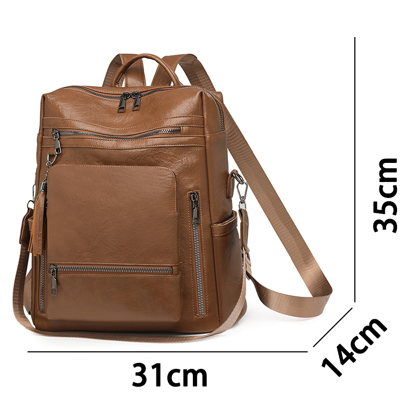 ヴィンテージレザー風バックパックセット、多機能ソリッドカラー - Vintage Fashion Look のレビューと価格
