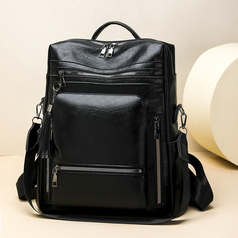 ヴィンテージレザー風バックパックセット、多機能ソリッドカラー - Vintage Fashion Look のレビューと価格