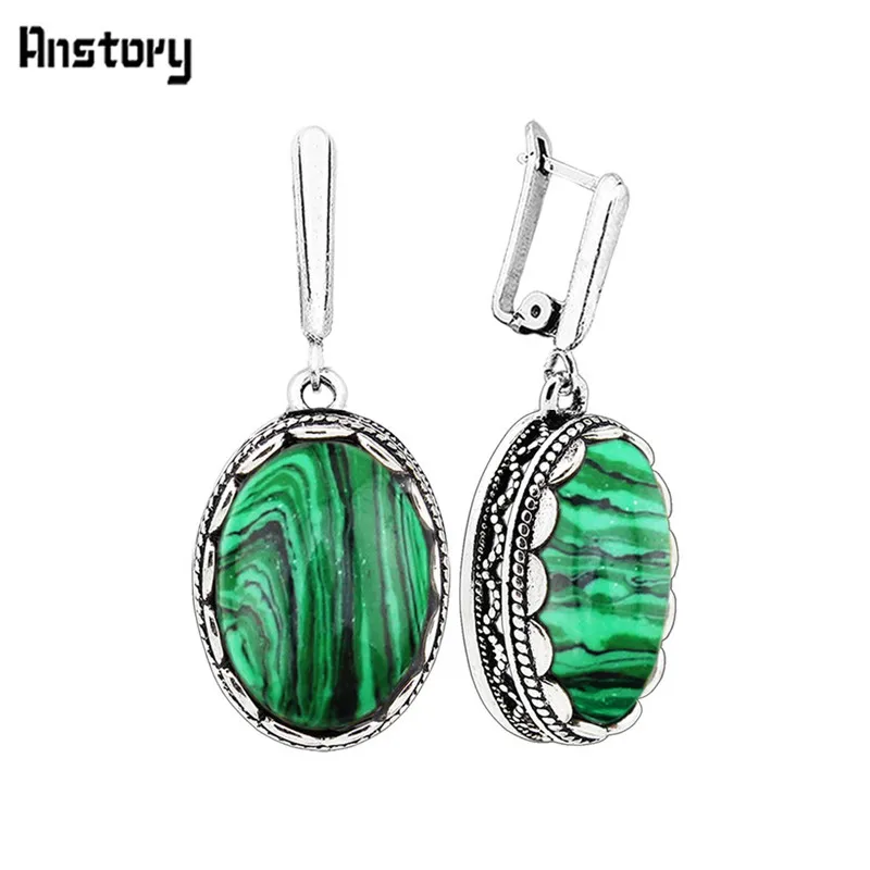 Flower Oval Malachite Dangle E - Vintage Fashion Look のレビューと価格