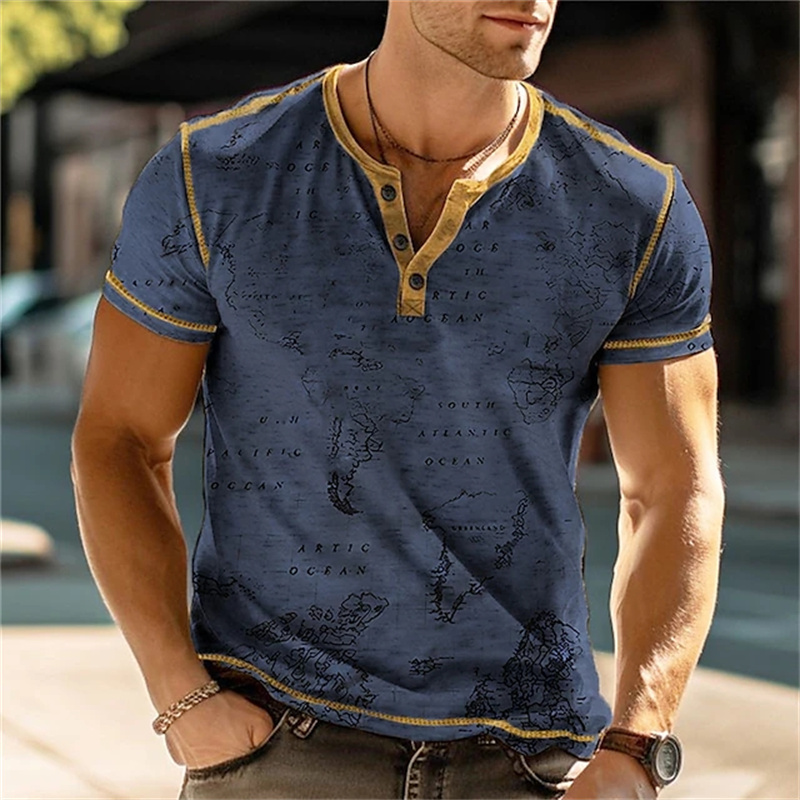 メンズヘンリーシャツ 面白い3DプリントTシャツ ストリート - Vintage Fashion For Mens のレビューと価格