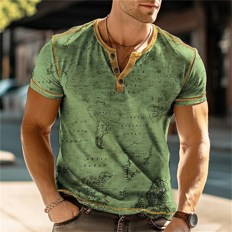メンズヘンリーシャツ 面白い3DプリントTシャツ ストリート - Vintage Fashion For Mens のレビューと価格